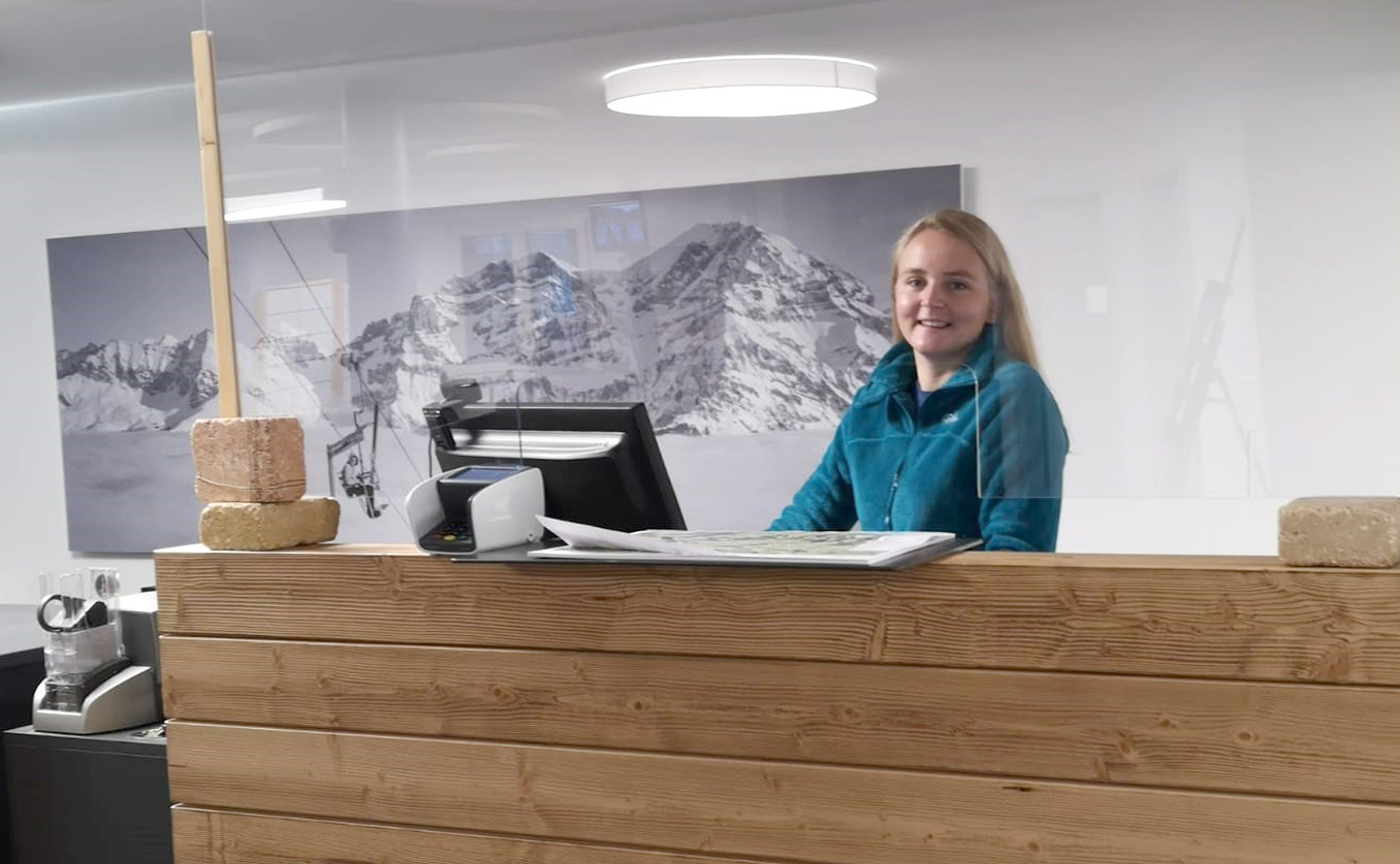 Marina Wyssen at the counter of the Adelboden tourism office.