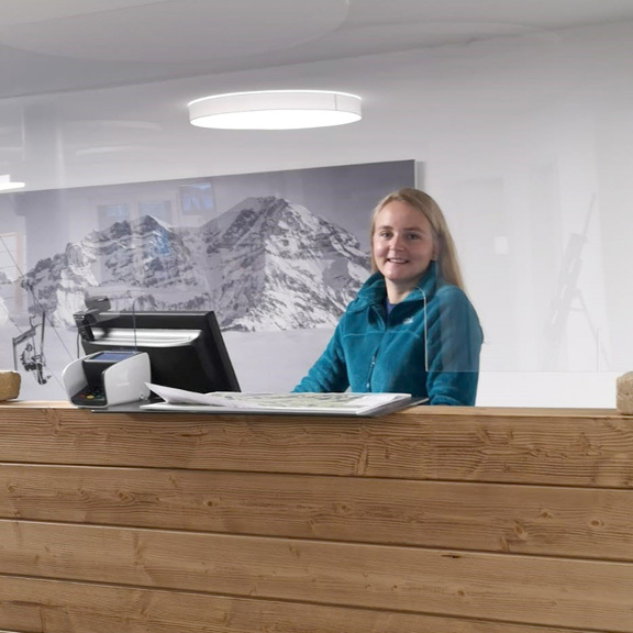 Marina Wyssen at the counter of the Adelboden tourism office.